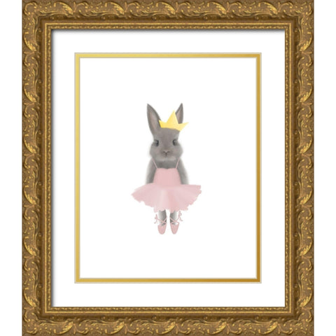 Full Body Ballet Bunny Gold Ornate Wood Framed Art Print with Double Matting by Varacek, Pam