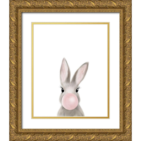 Bunny Bubble Gum Gold Ornate Wood Framed Art Print with Double Matting by Straatsma, Leah