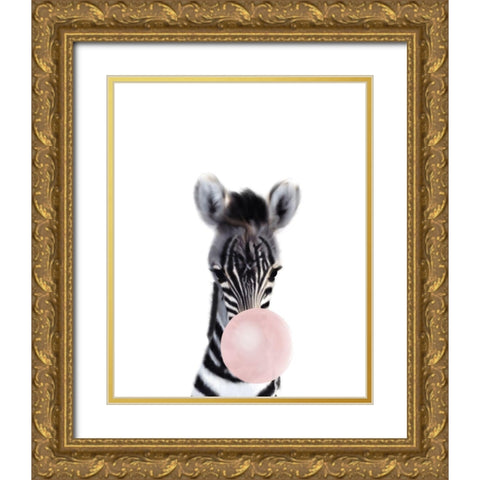 Baby Zebra Bubble Gum Gold Ornate Wood Framed Art Print with Double Matting by Straatsma, Leah