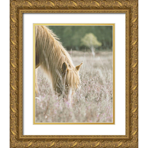 Golden Horse In Meadow Gold Ornate Wood Framed Art Print with Double Matting by Straatsma, Leah
