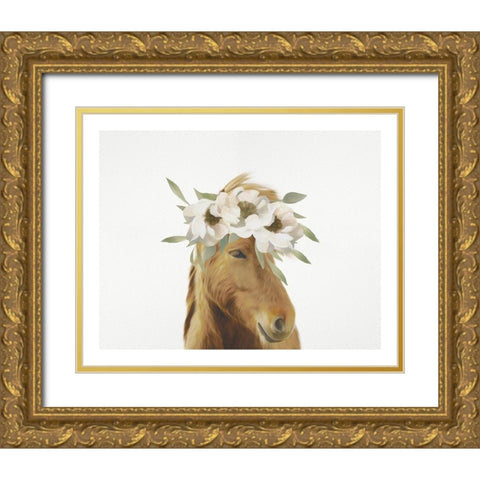 Floral Horse Gold Ornate Wood Framed Art Print with Double Matting by Straatsma, Leah