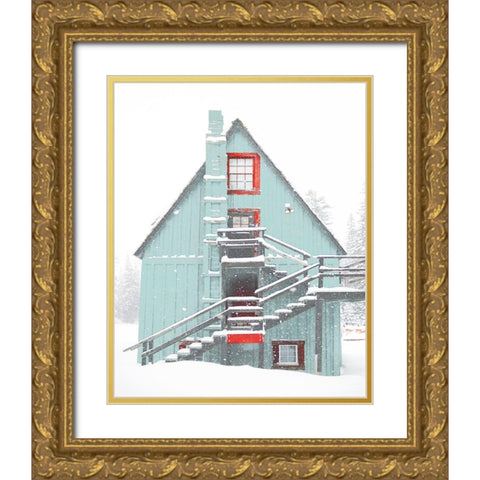 Christmas Cabin Gold Ornate Wood Framed Art Print with Double Matting by Straatsma, Leah