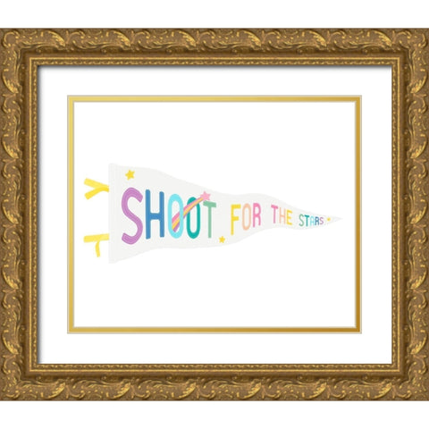 Shoot for the Stars Pennant Gold Ornate Wood Framed Art Print with Double Matting by Straatsma, Leah