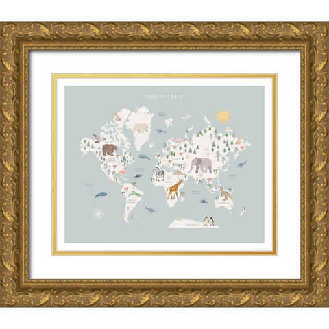 World Map Gold Ornate Wood Framed Art Print with Double Matting by Straatsma, Leah