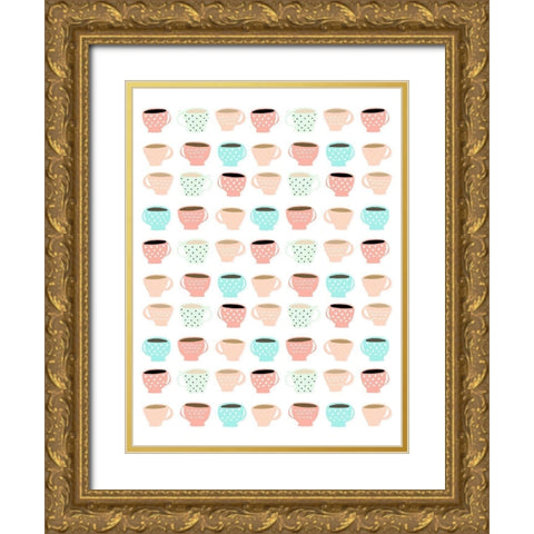 Coffee Mug Pattern Gold Ornate Wood Framed Art Print with Double Matting by Straatsma, Leah