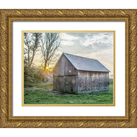 Sun and Barn Gold Ornate Wood Framed Art Print with Double Matting by Straatsma, Leah
