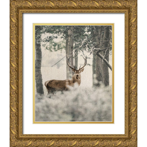 Textured Deer Gold Ornate Wood Framed Art Print with Double Matting by Straatsma, Leah