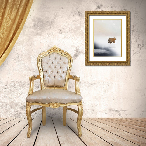 Bear On Ice Gold Ornate Wood Framed Art Print with Double Matting by Straatsma, Leah