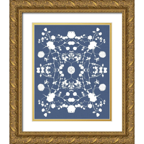 Blue White Wildflower Art Gold Ornate Wood Framed Art Print with Double Matting by Straatsma, Leah