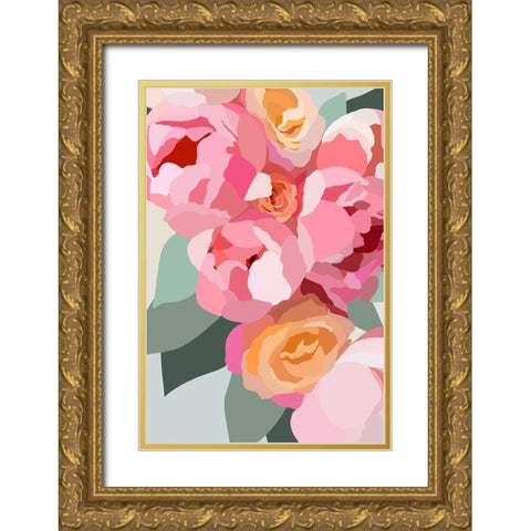 Large Peonies Gold Ornate Wood Framed Art Print with Double Matting by Straatsma, Leah