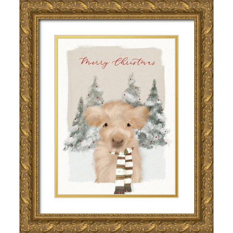 A Cow Christmas Wish Gold Ornate Wood Framed Art Print with Double Matting by Straatsma, Leah