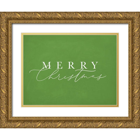 Merry Christmas Green Gold Ornate Wood Framed Art Print with Double Matting by Straatsma, Leah