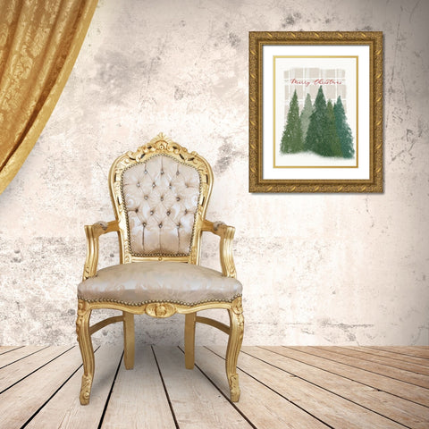 Plaid Trees Merry Christmas Gold Ornate Wood Framed Art Print with Double Matting by Straatsma, Leah