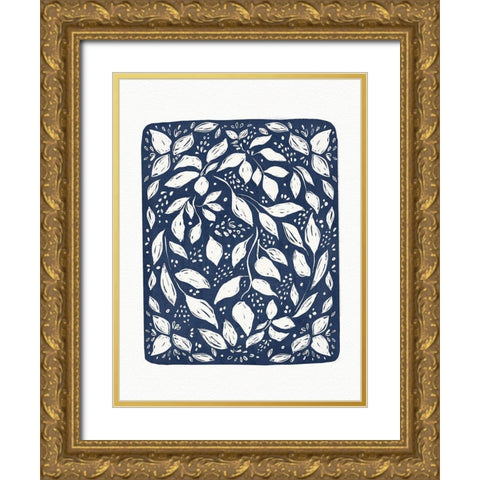 Blue Lino Floral Gold Ornate Wood Framed Art Print with Double Matting by Straatsma, Leah