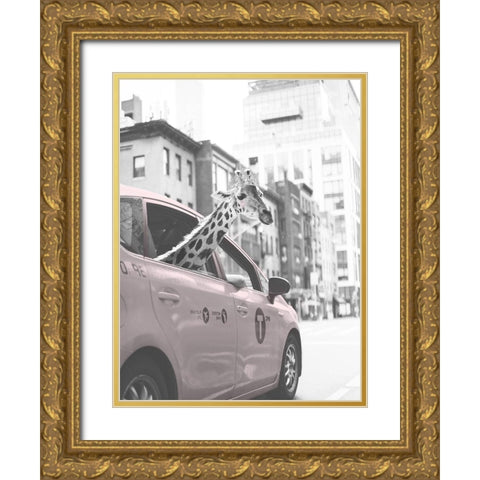 Giraffe in NYC Gold Ornate Wood Framed Art Print with Double Matting by Straatsma, Leah