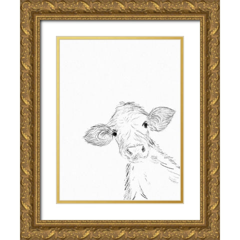 Hello Cow Gold Ornate Wood Framed Art Print with Double Matting by Straatsma, Leah