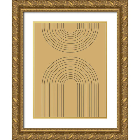 Abstract Rainbow Ochre Gold Ornate Wood Framed Art Print with Double Matting by Straatsma, Leah