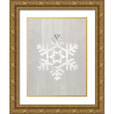 Wooden Snowflake Driftwood 3 Gold Ornate Wood Framed Art Print with Double Matting by Straatsma, Leah