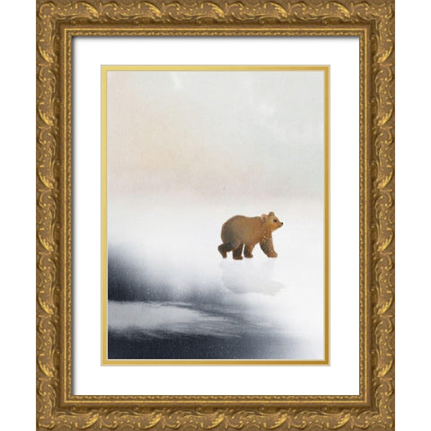 Bear On Ice Gold Ornate Wood Framed Art Print with Double Matting by Straatsma, Leah