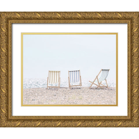Beach Chairs Gold Ornate Wood Framed Art Print with Double Matting by Straatsma, Leah