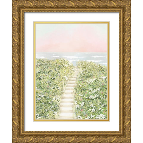 Floral Path To The Beach Gold Ornate Wood Framed Art Print with Double Matting by Straatsma, Leah