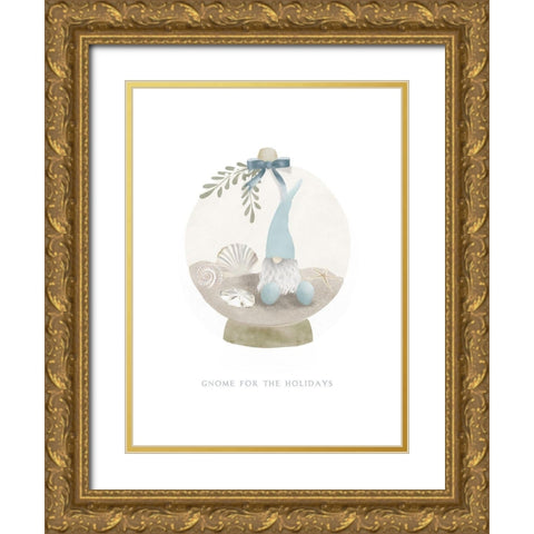 Gnome For The Holidays Gold Ornate Wood Framed Art Print with Double Matting by Straatsma, Leah