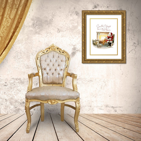 Santa Is Coming Gold Ornate Wood Framed Art Print with Double Matting by Straatsma, Leah