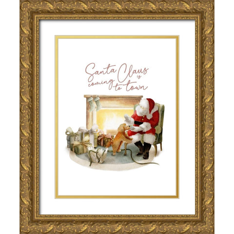 Santa Is Coming Gold Ornate Wood Framed Art Print with Double Matting by Straatsma, Leah