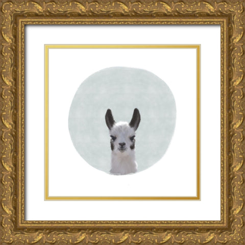 Baby Circle Llama Gray Gold Ornate Wood Framed Art Print with Double Matting by Straatsma, Leah