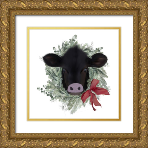 Cow Wreath Gold Ornate Wood Framed Art Print with Double Matting by Straatsma, Leah