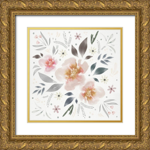 Floral Square Piece Gold Ornate Wood Framed Art Print with Double Matting by Straatsma, Leah