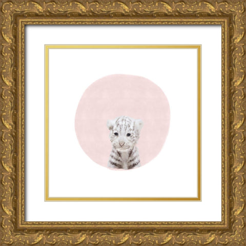 Baby White Tiger Pink Gold Ornate Wood Framed Art Print with Double Matting by Straatsma, Leah