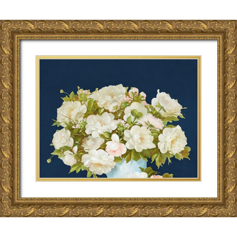 Medley in Soft Navy Gold Ornate Wood Framed Art Print with Double Matting by May