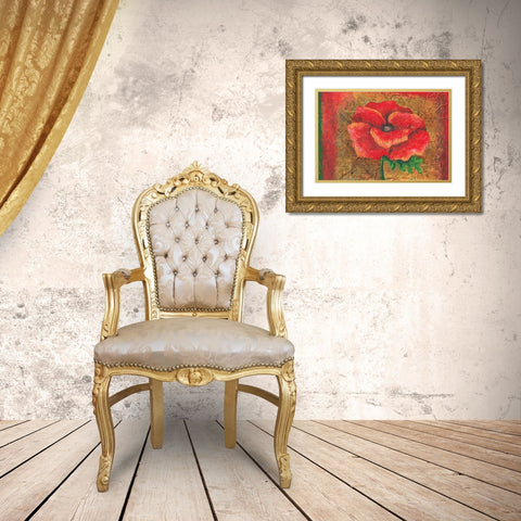 Red Poppy Gold Ornate Wood Framed Art Print with Double Matting by Budd, Tiffany