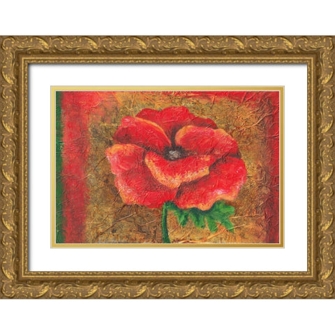 Red Poppy Gold Ornate Wood Framed Art Print with Double Matting by Budd, Tiffany