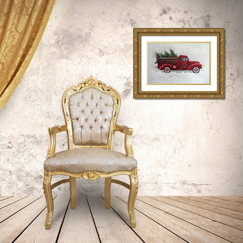 X-Mas Truck Green Hill Gold Ornate Wood Framed Art Print with Double Matting by Holzner, Renate