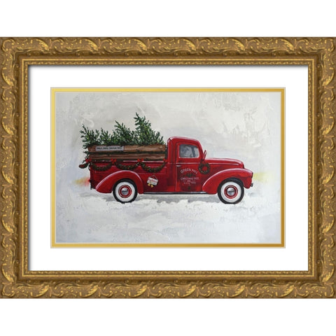X-Mas Truck Green Hill Gold Ornate Wood Framed Art Print with Double Matting by Holzner, Renate