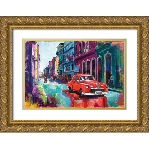Dancing In The Streets Of Havana Gold Ornate Wood Framed Art Print with Double Matting by Holzner, Renate