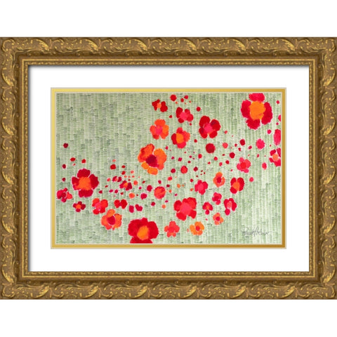 Dreamtime Flower Meadow Gold Ornate Wood Framed Art Print with Double Matting by May