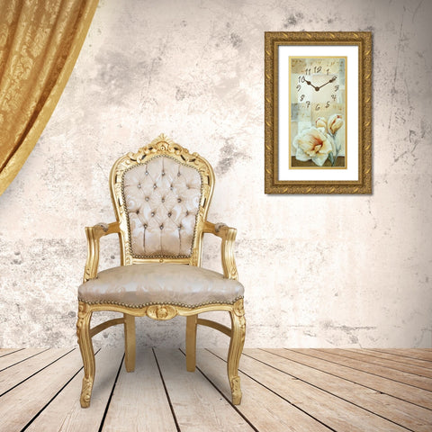 Long Frosted Rose 1 Gold Ornate Wood Framed Art Print with Double Matting by Budd, Tiffany