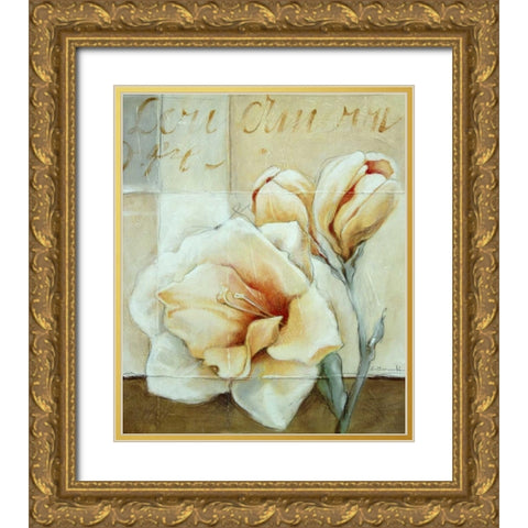 Frosted Rose 1 Gold Ornate Wood Framed Art Print with Double Matting by May