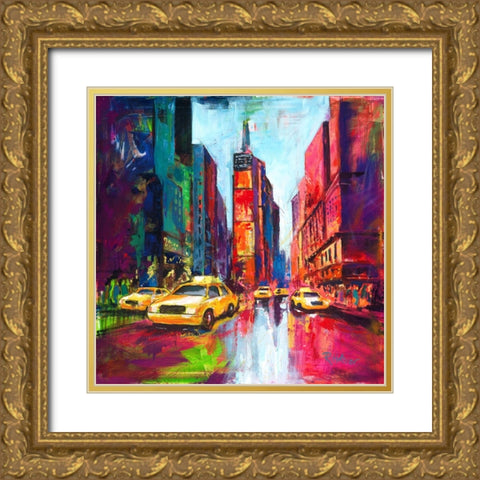 New York Times Square Gold Ornate Wood Framed Art Print with Double Matting by Holzner, Renate