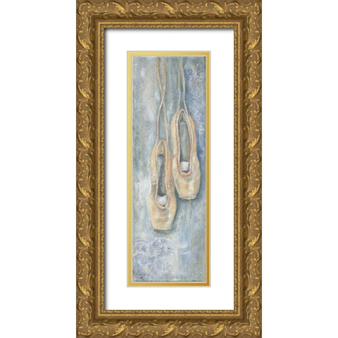 Hanging Ballerina Shoes Gold Ornate Wood Framed Art Print with Double Matting by May