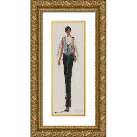 Casual Strolling Gold Ornate Wood Framed Art Print with Double Matting by May