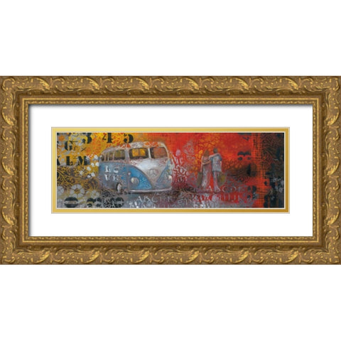 Love Bus Gold Ornate Wood Framed Art Print with Double Matting by May