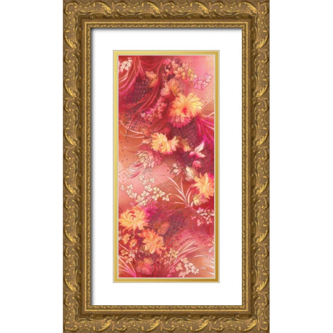 Crimson Collage Gold Ornate Wood Framed Art Print with Double Matting by May