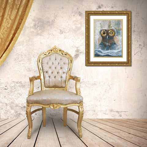 Wide Eyed Owl 82560 Gold Ornate Wood Framed Art Print with Double Matting by May
