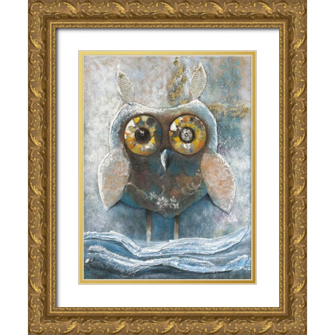 Wide Eyed Owl 82560 Gold Ornate Wood Framed Art Print with Double Matting by May