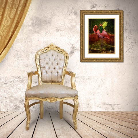 Flamingo Fairy 82390 Gold Ornate Wood Framed Art Print with Double Matting by May