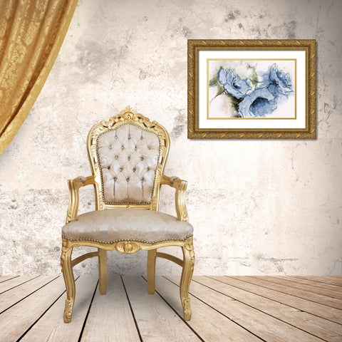 Animated Blue Flora Gold Ornate Wood Framed Art Print with Double Matting by May